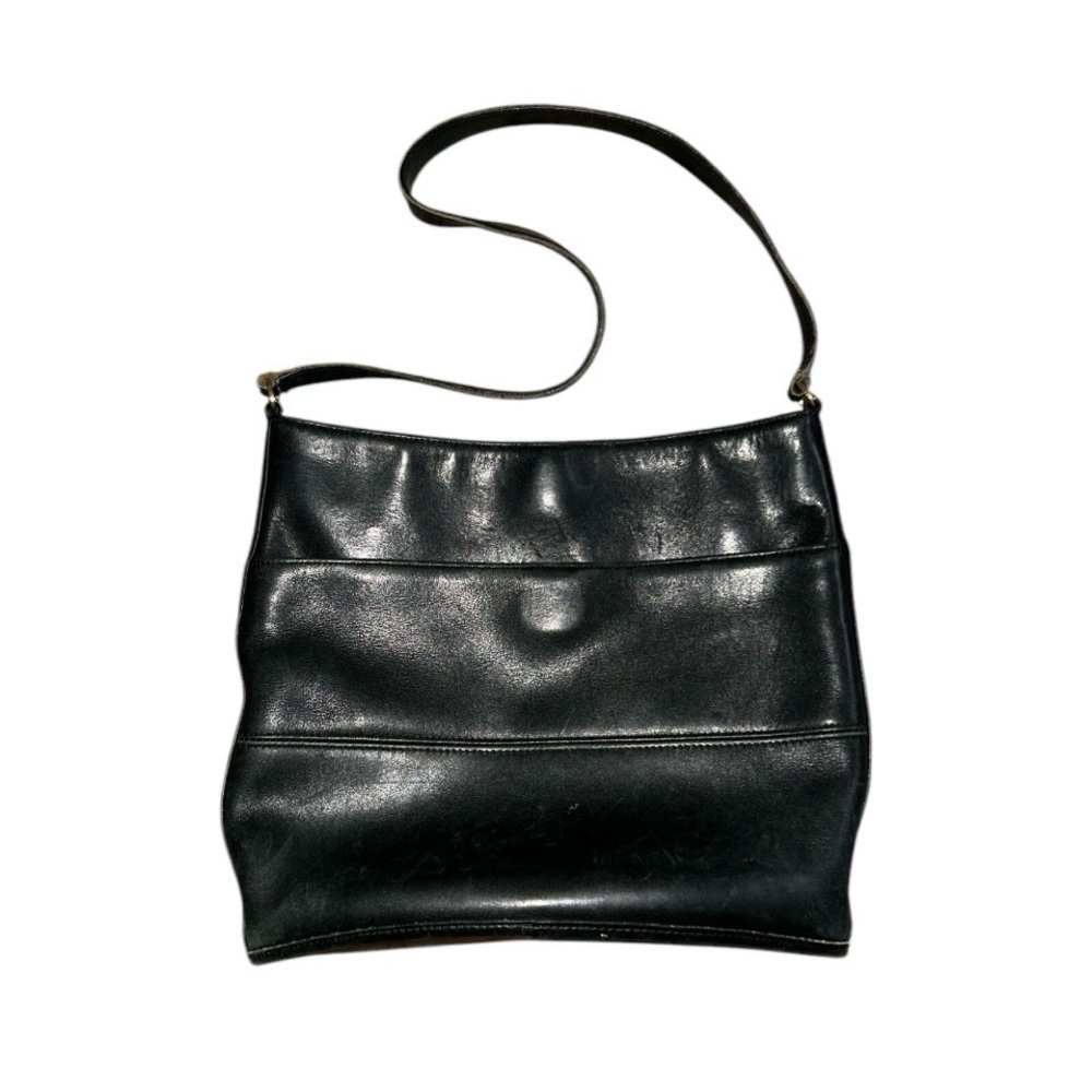 Vintage 90s Y2K Coach Tribeca 9098 Black Leather Bag Fabric Lined Bag Minimalist